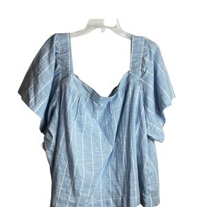NWT DASH women’s Blue Striped 100% cotton top size 2X boho prairie cottagecore